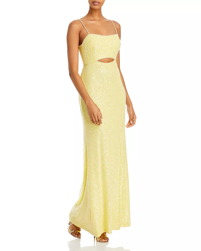Aqua Yellow Sequin Knit Evening Gown