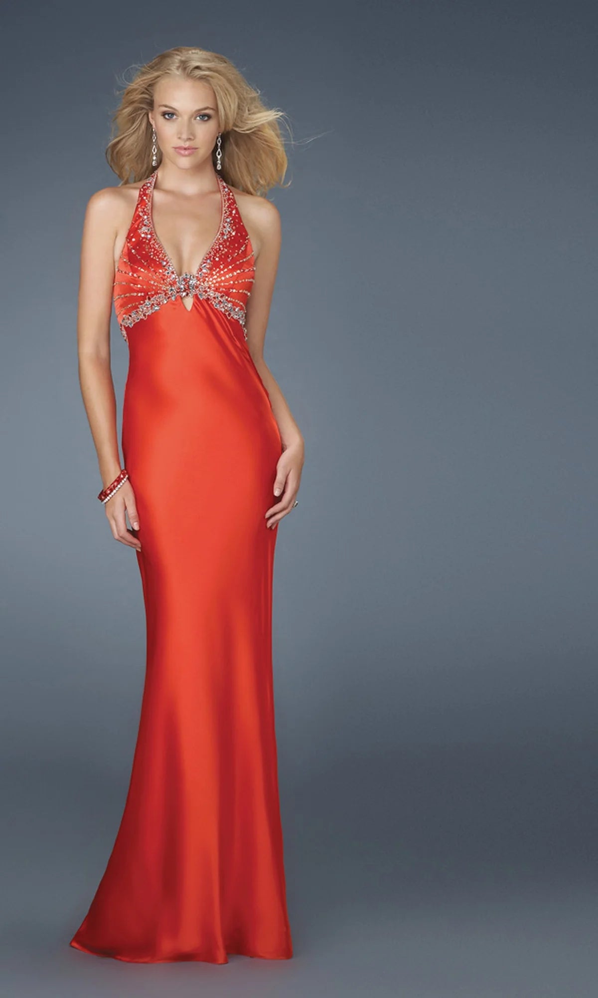 GiGi Red Satin Embellished Evening Gown