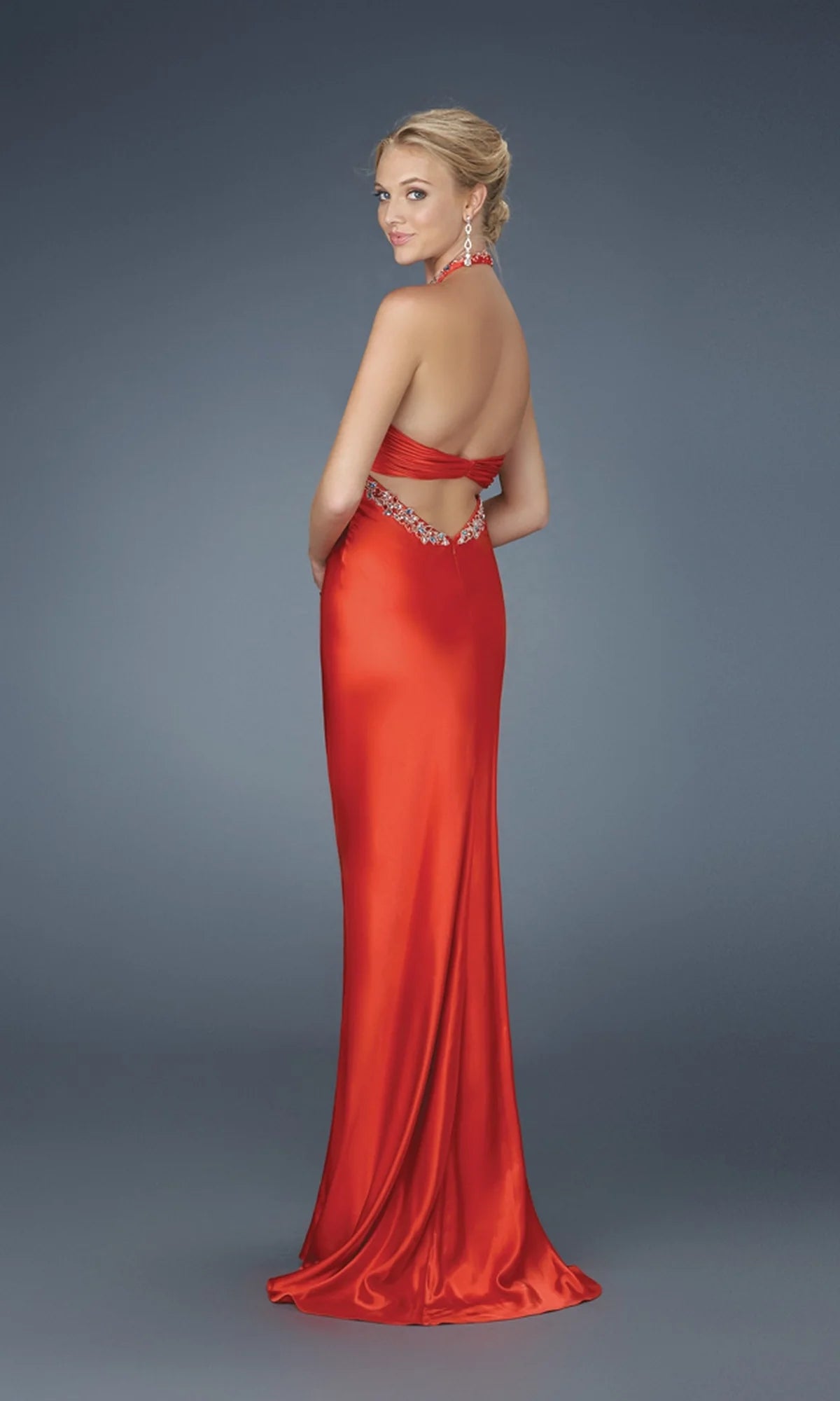 GiGi Red Satin Embellished Evening Gown