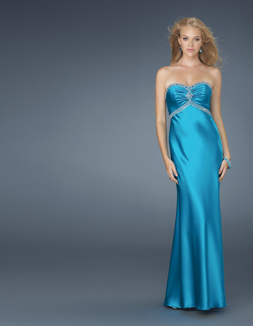 GiGi Strapless Turquoise Embellished Evening Gown