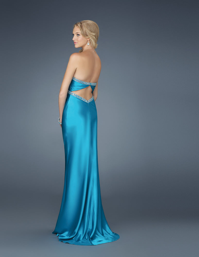 GiGi Strapless Turquoise Embellished Evening Gown