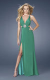 GiGi Embellished Emerald Cutout Evening Gown