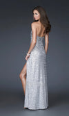 La Femme Silver &amp; Gold Diamante Strapless Evening Gown
