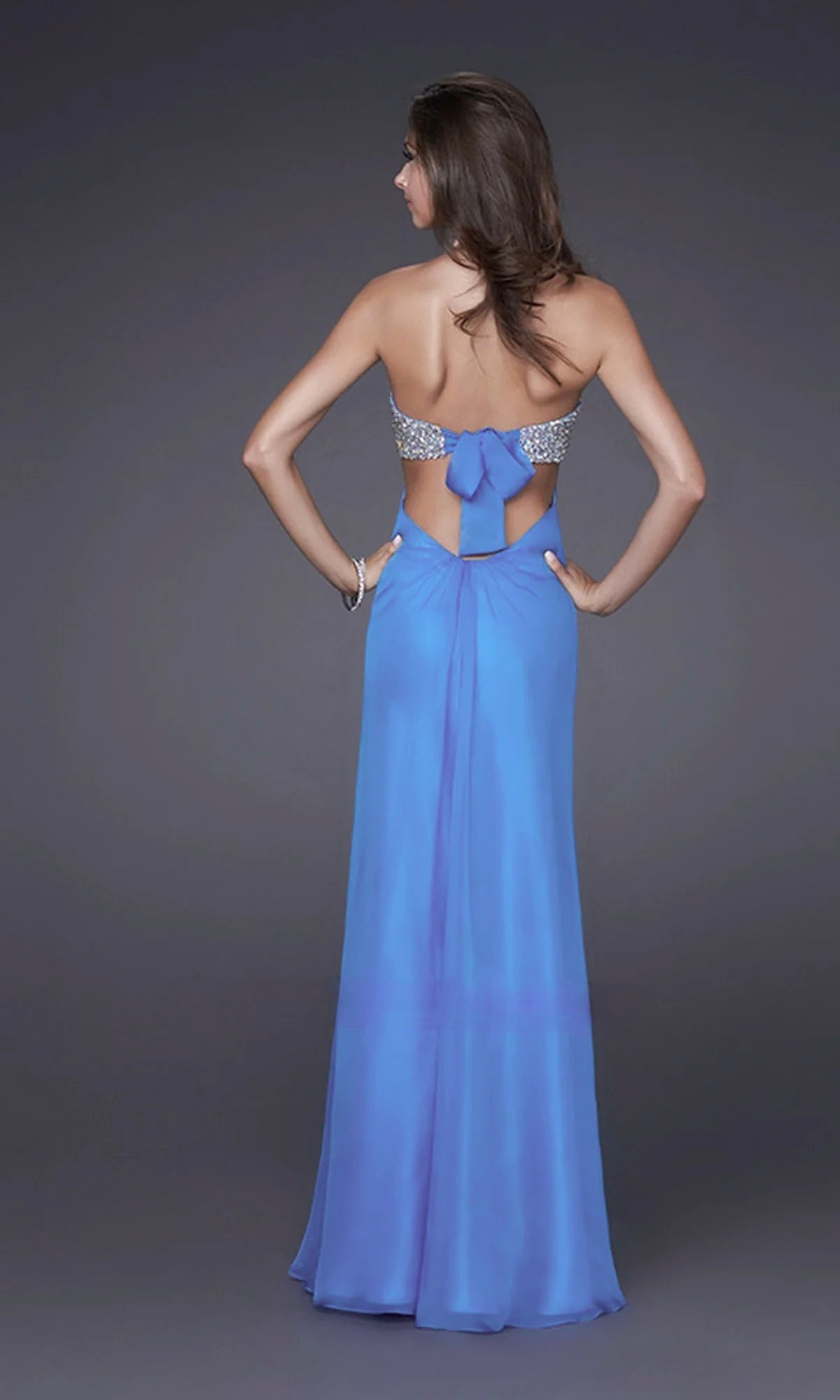 La Femme Periwinkle Strapless Cutout Evening Gown