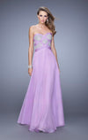 La Femme Lavender Strapless Knotted Evening Gown