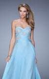 La Femme Powder Blue Strapless Knotted Evening Gown