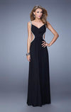 La Femme Black Crystal Embellished Evening Gown