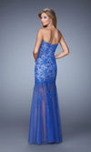 La Femme Royal Blue Strapless Lace Evening Gown