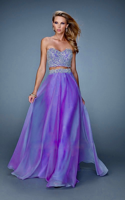 La Femme 2pc Purple Embellished Evening Gown