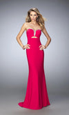 La Femme Pink Strapless Embellished Evening Gown