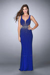 GiGi Royal Blue Side Cutout Embellished Evening Gown