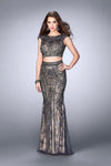 GiGi 2pc Silver Embellished Lace Evening Gown