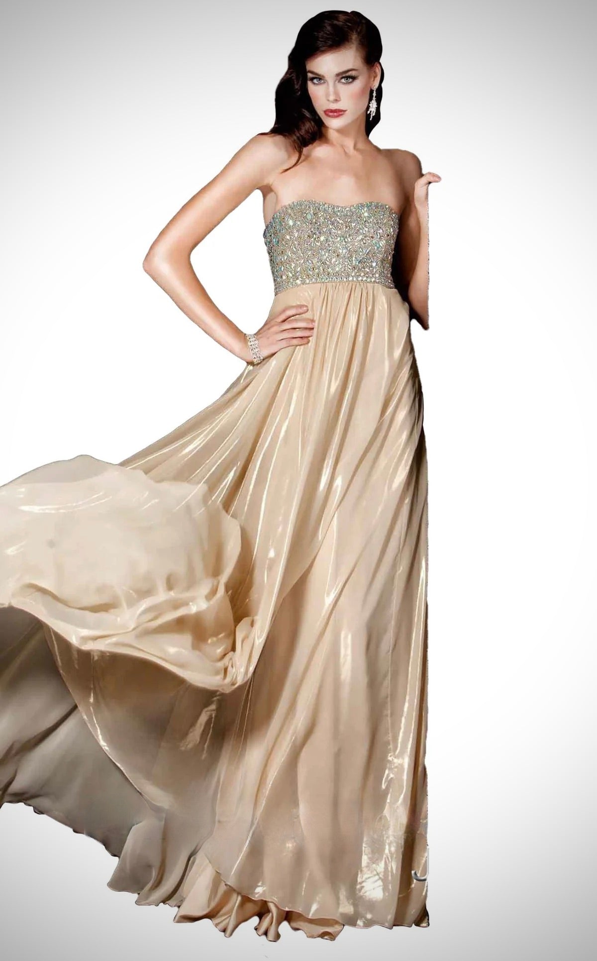 Jovani Gunmetal Embellished Strapless Evening Gown