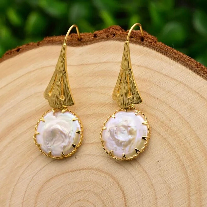Natural Baroque Pearl Gold Drop Earrings