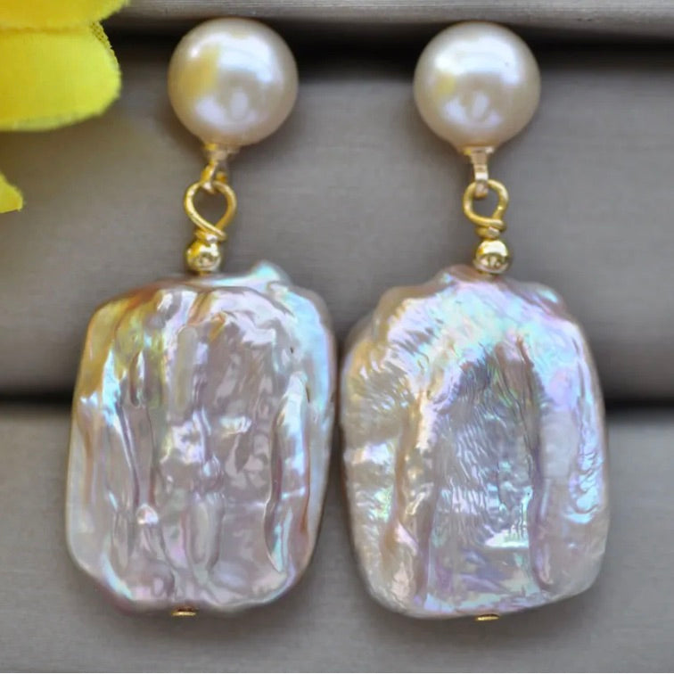 Lavender Square Freshwater Pearl Drop Earrings