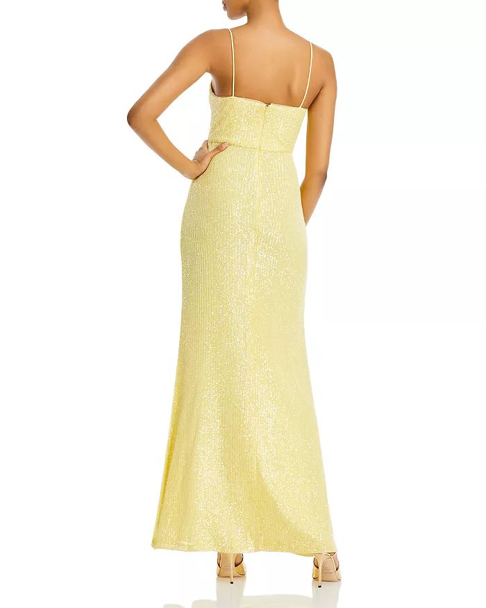 Aqua Yellow Sequin Knit Evening Gown