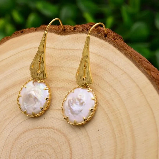 Natural Baroque Pearl Gold Drop Earrings