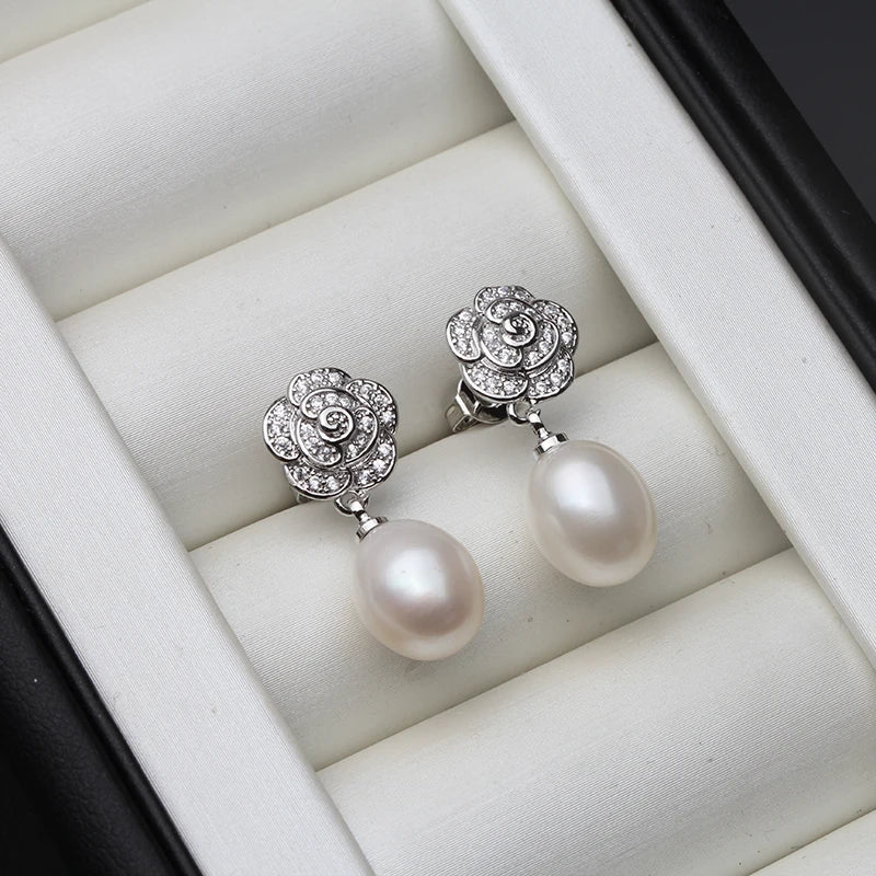 925 Sterling Silver White Freshwater Pearl Drop Earrings