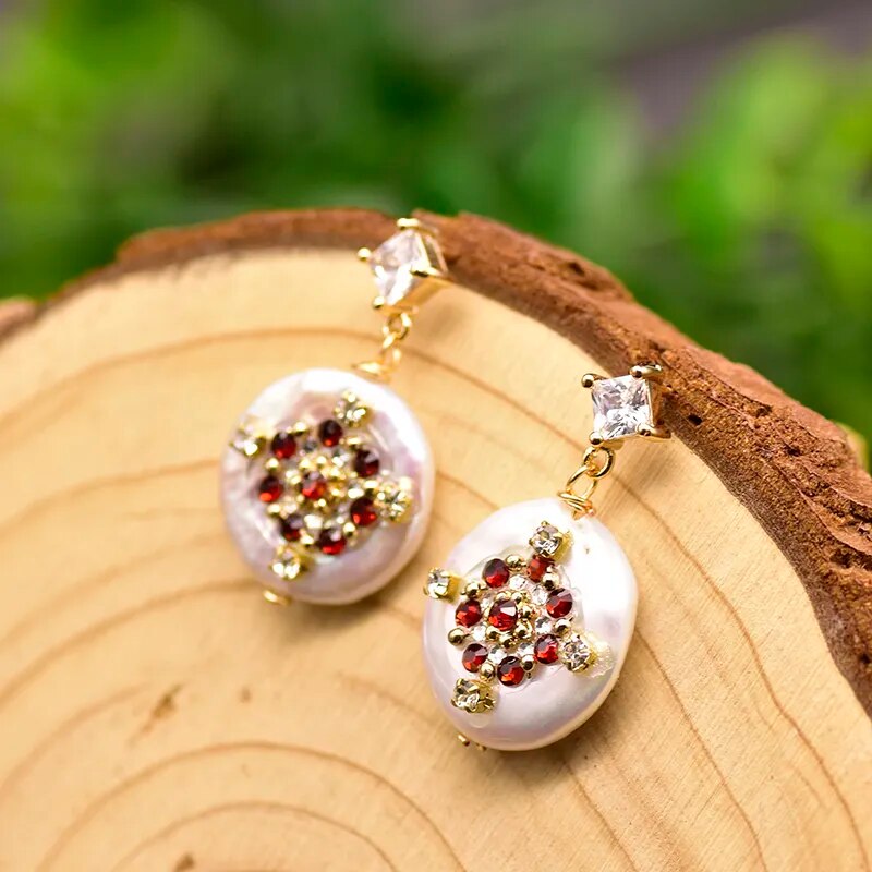 Circle Baroque Pearl Beaded Drop Earrings