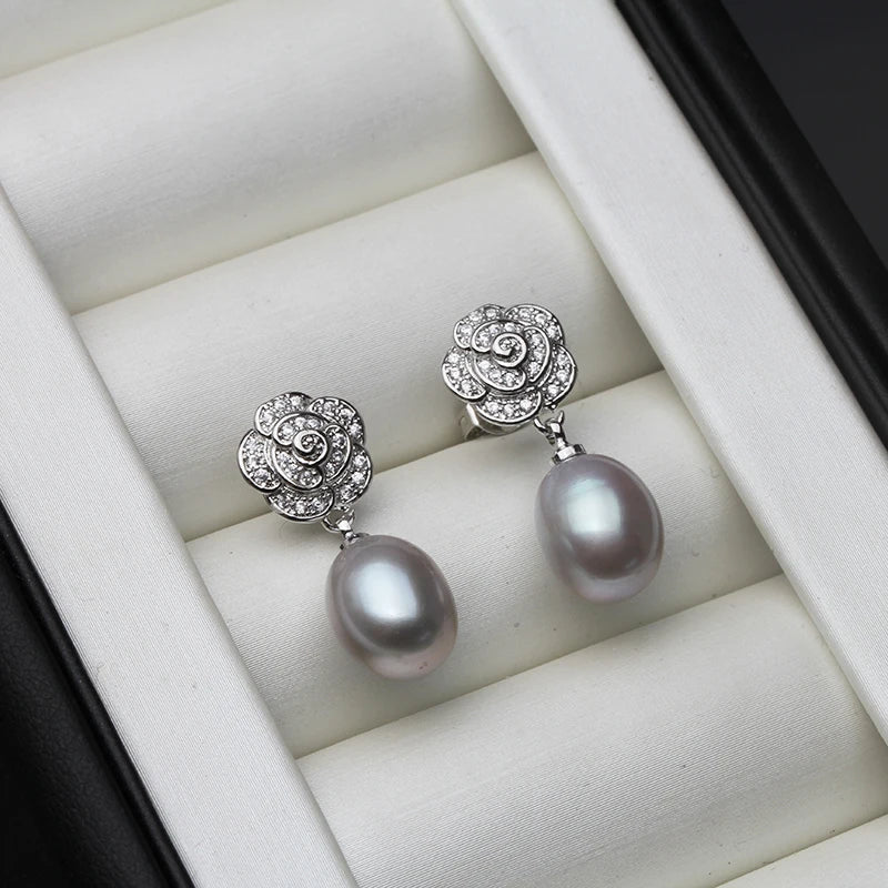 925 Sterling Silver Silver Freshwater Pearls Drop Earrings