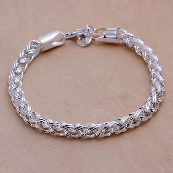 925 Sterling Silver Plated Woven Chain Bracelet