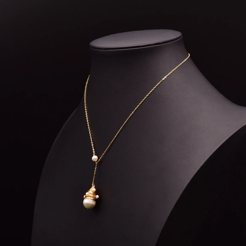 925 Twisted Copper Freshwater Pearl Drop Necklace
