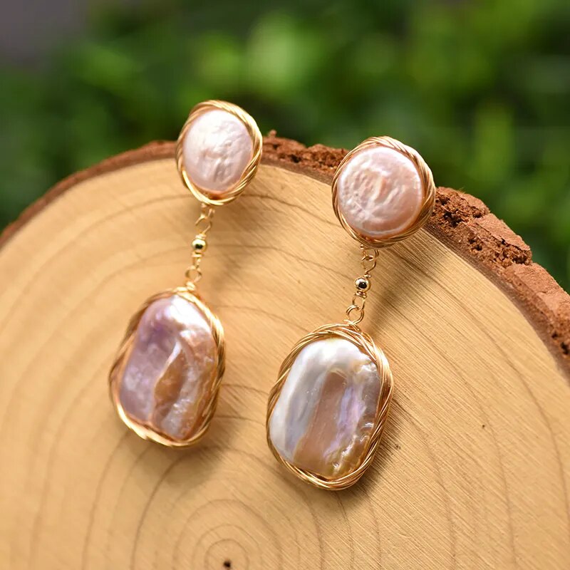 Pink Baroque Pearl Drop Earrings