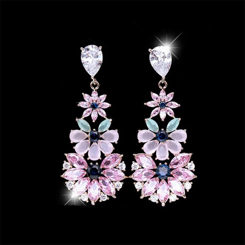 Flower Crystal Multi Chandelier Drop Earrings