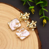 Handmade Flower Square Pink Baroque Pearl Drop Earrings