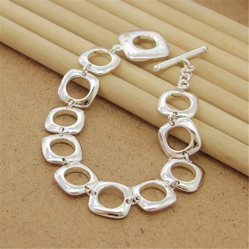 925 Sterling Silver Plated Circle Chain Bracelet