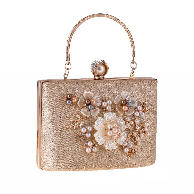 Gold Jewelled Pearl Wedding Evening Clutch