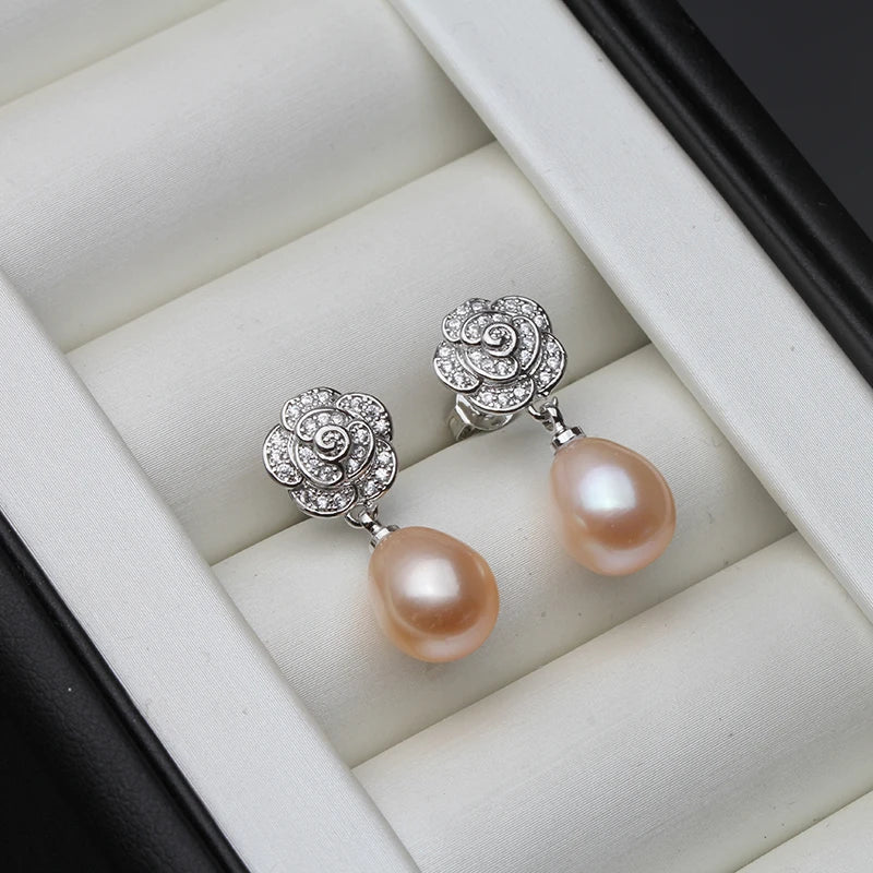 925 Sterling Silver Freshwater Apricot Pearl Drop Earrings