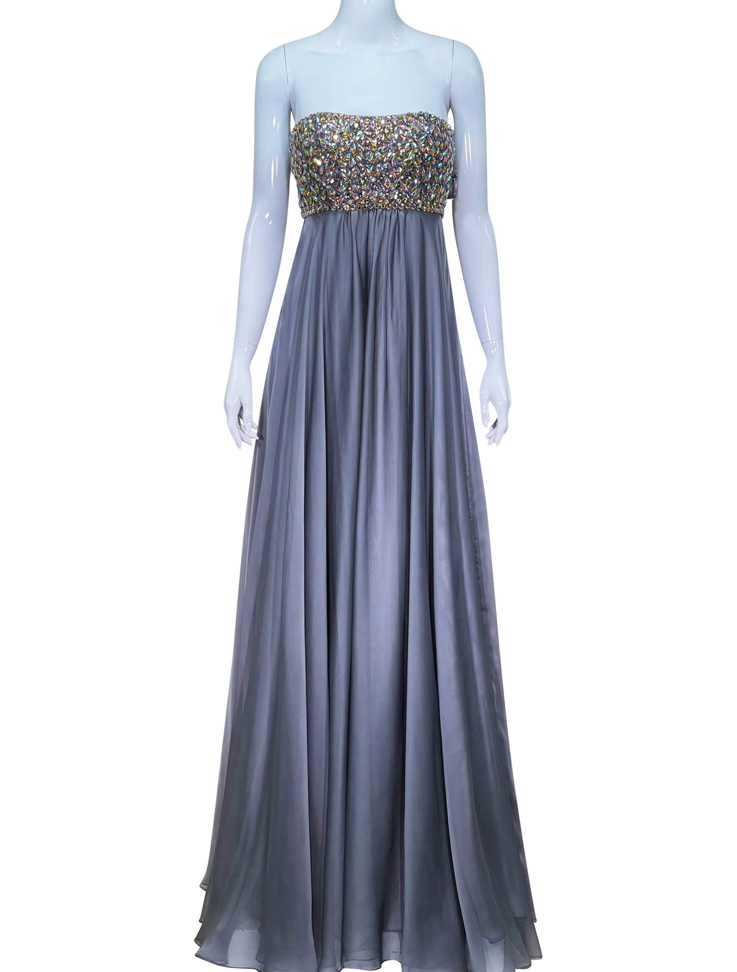 Jovani Gunmetal Embellished Strapless Evening Gown