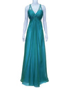 La Femme Turquoise Embellished Knot Front Evening Gown