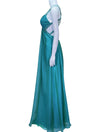 La Femme Turquoise Embellished Knot Front Evening Gown
