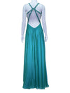 La Femme Turquoise Embellished Knot Front Evening Gown