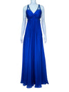 La Femme Royal Blue Embellished Knot Front Evening Gown