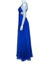 La Femme Royal Blue Embellished Knot Front Evening Gown
