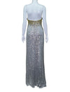 La Femme Silver &amp; Gold Diamante Strapless Evening Gown
