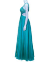 La Femme Peacock Embellished Bralette Evening Gown