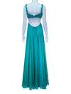 La Femme Peacock Embellished Bralette Evening Gown