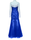 La Femme Royal Blue Strapless Lace Evening Gown