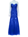 La Femme Royal Blue Strapless Lace Evening Gown
