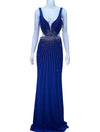 GiGi Royal Blue Side Cutout Embellished Evening Gown