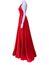 PG Red Satin Plunge Front Evening Gown