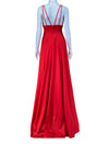 PG Red Satin Plunge Front Evening Gown