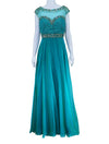 Faby Luxe Couture Teal Embellished Evening Gown