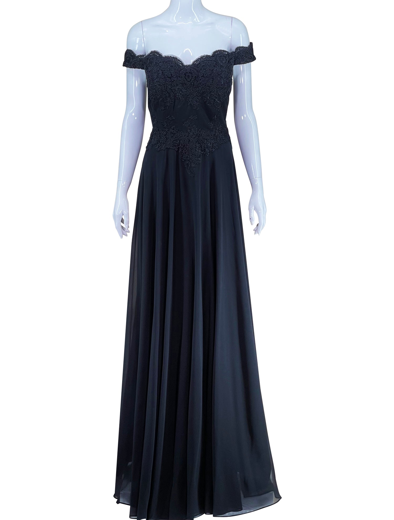 Cinderella Divine Black Lace Embroidered Evening Gown