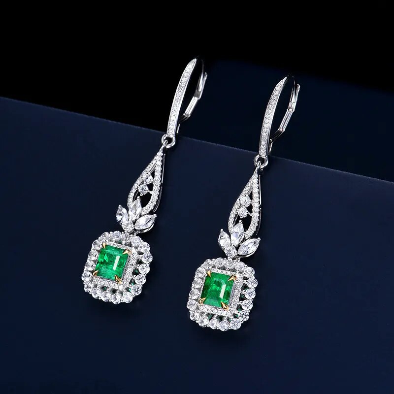 Emerald Cubic Zirconia Lotus Drop Earrings
