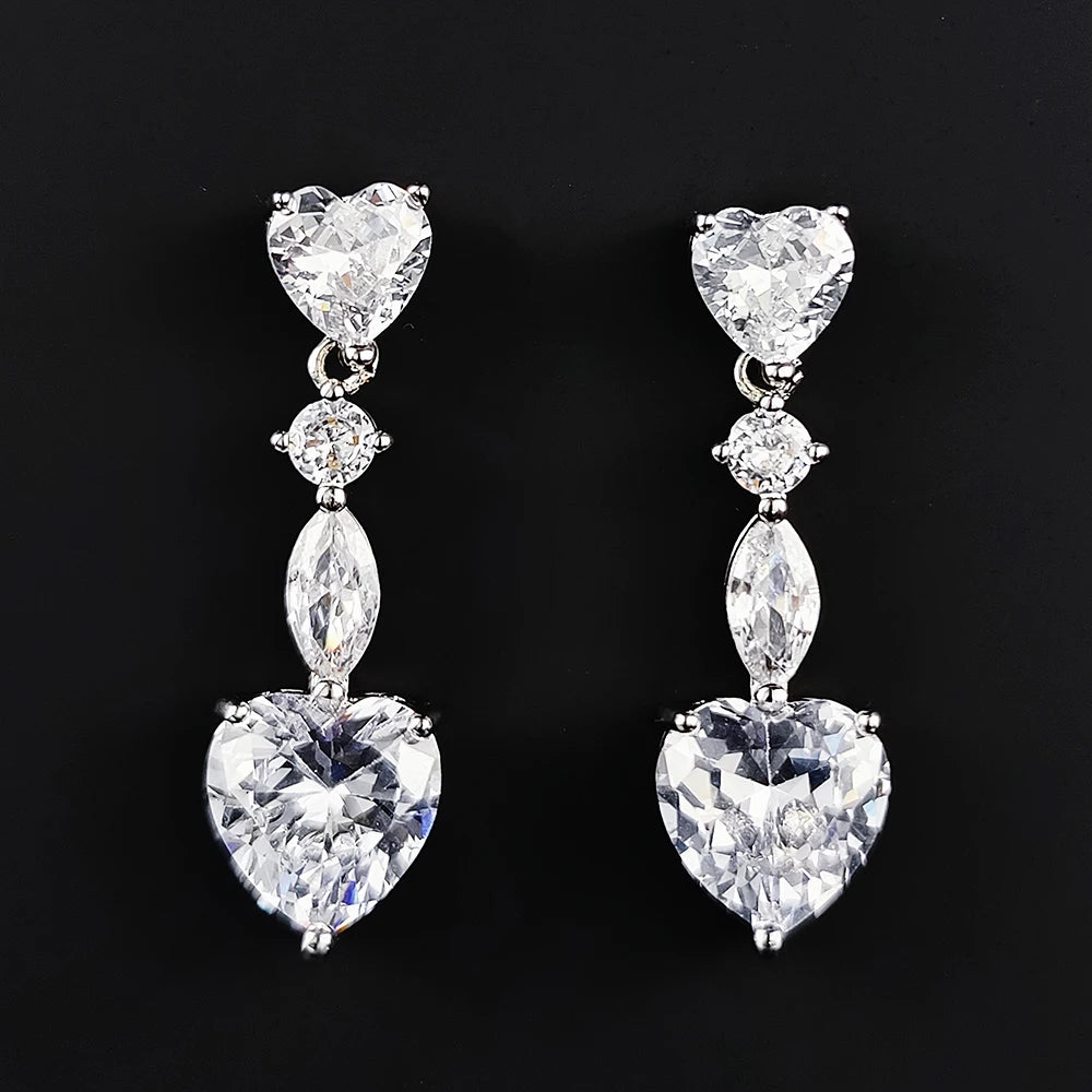 Cubic Zirconia Twin Heart Drop earrings